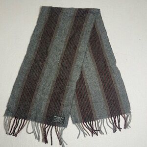 VTG Christian Dior 100% Pure Wool Scarf Striped Gray  80's Made In. France READ
